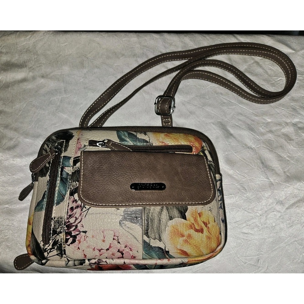 Multi Sac Floral Crossbody Purse Bag Zip‎ Close Front Zipper Multi Pockets 9x7